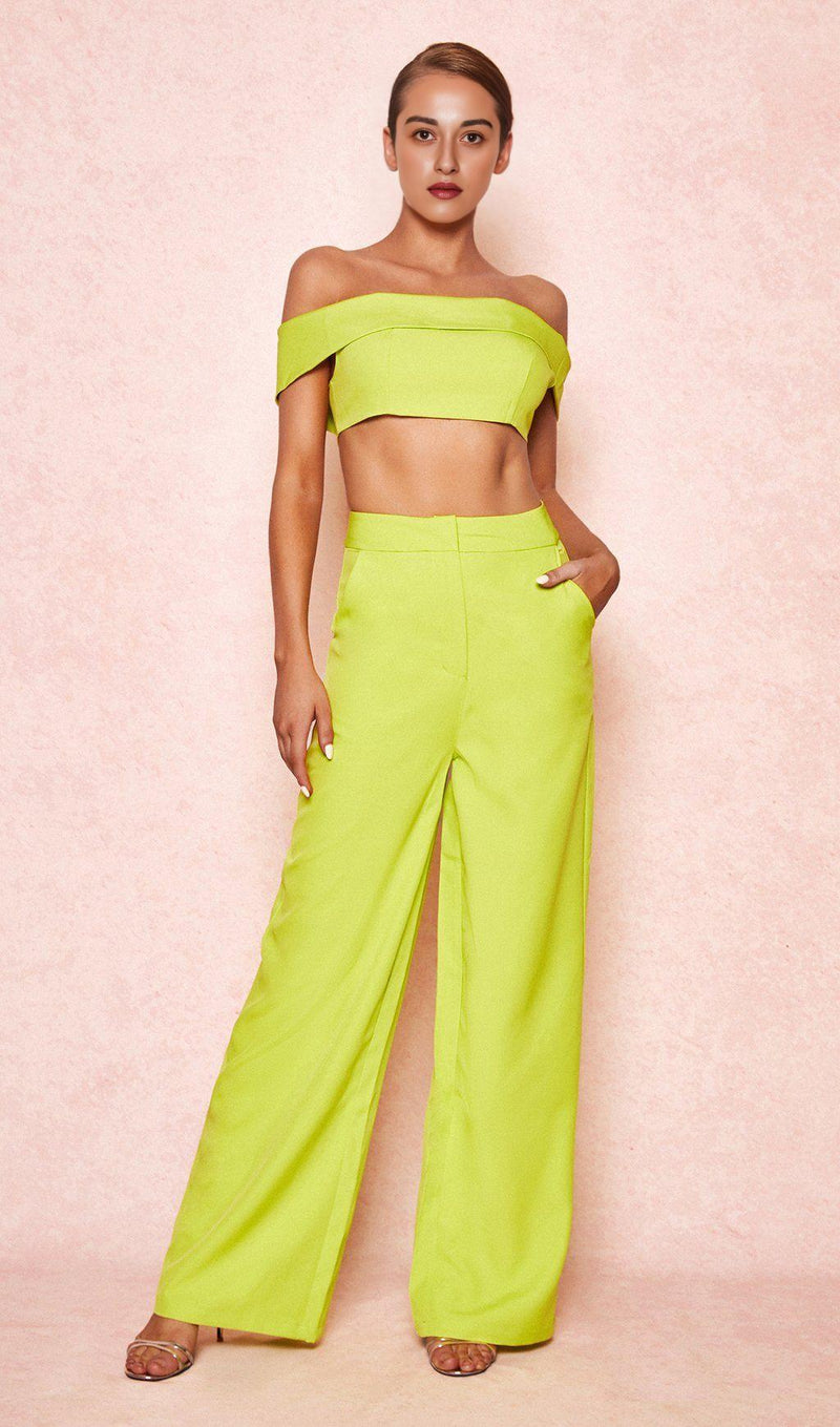 NEON GREEN OFF SHOULDER BANDEAU TOP