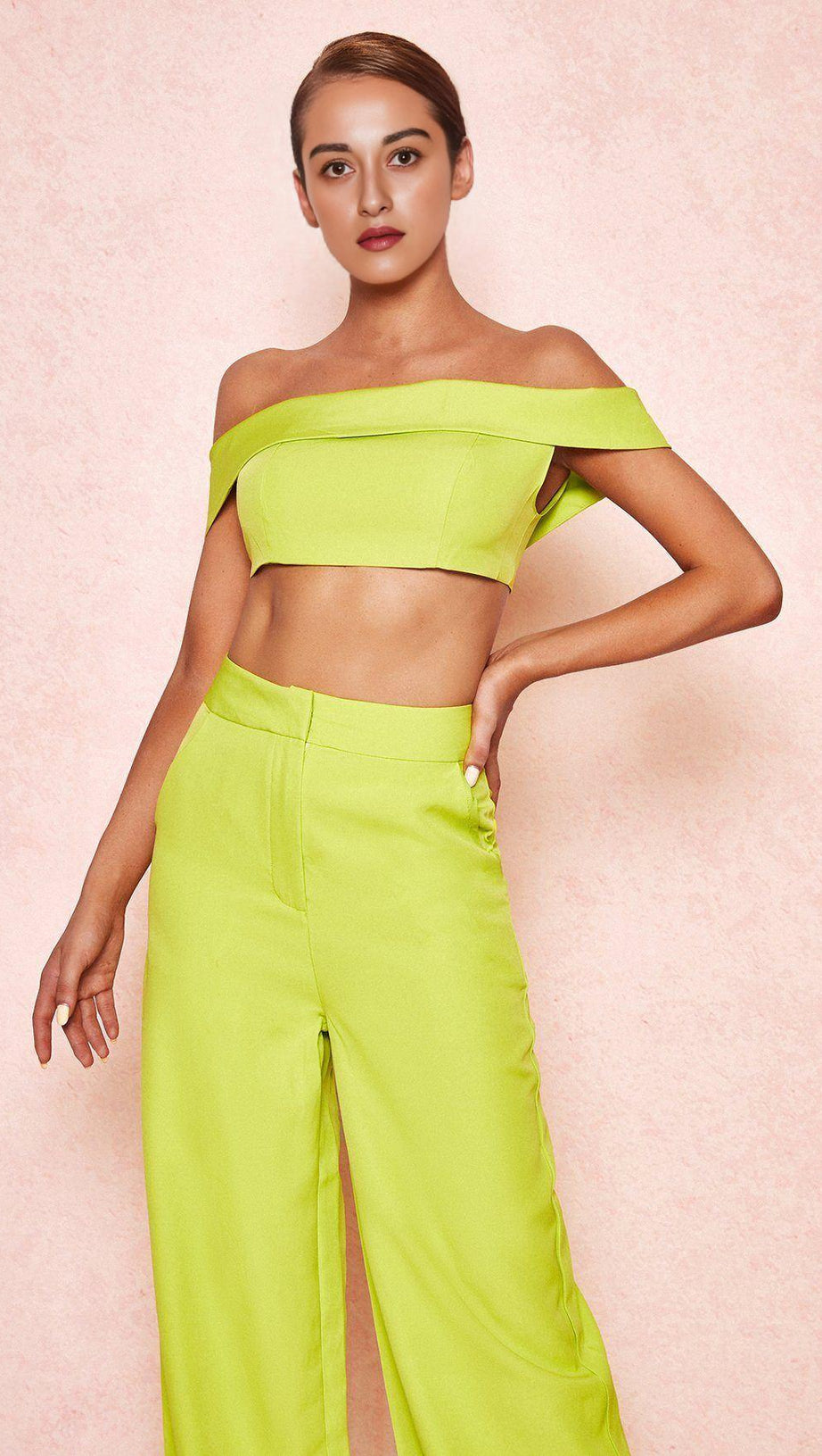 NEON GREEN OFF SHOULDER BANDEAU TOP