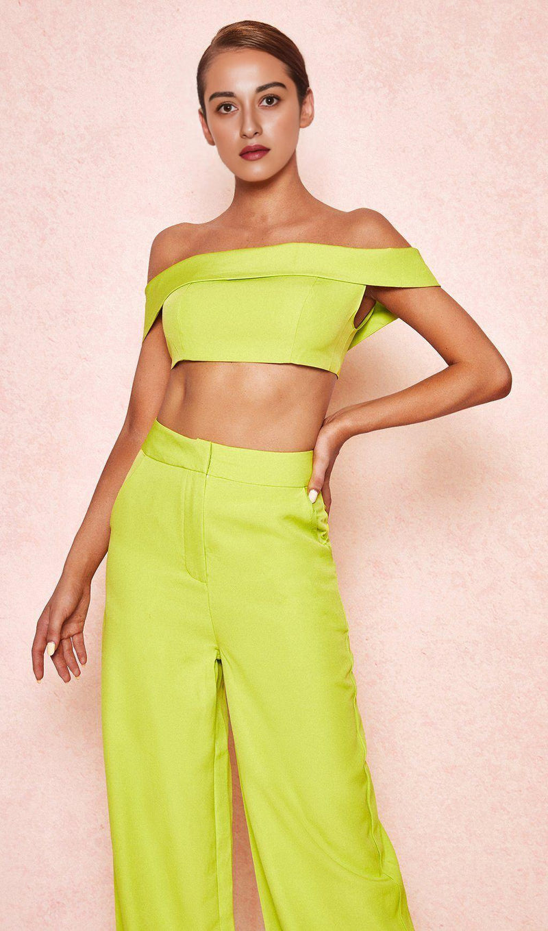 NEON GREEN OFF SHOULDER BANDEAU TOP