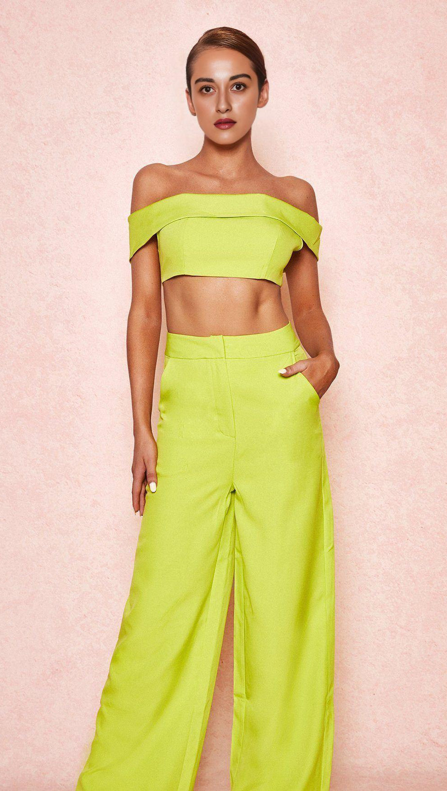 NEON GREEN OFF SHOULDER BANDEAU TOP
