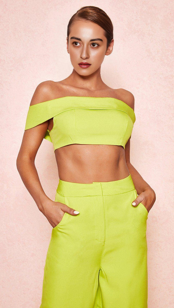 TOP A FASCIA CON SPALLE SCOPERTE VERDE FLUO
