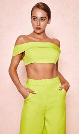 NEON GREEN OFF SHOULDER BANDEAU TOP