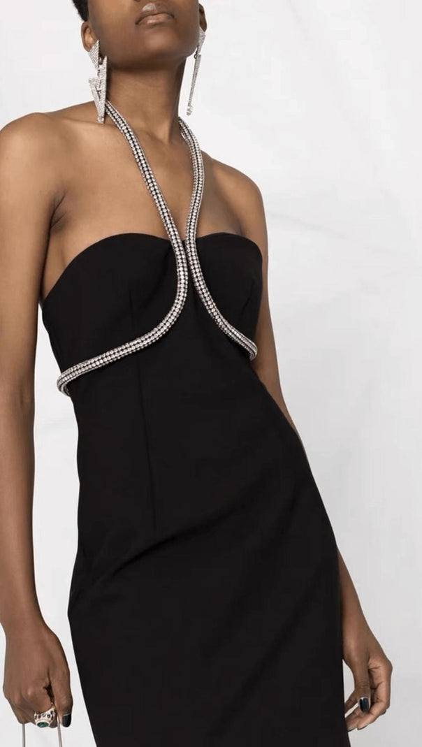 AIIZIE CRYSTAL NECKLACE MINI DRESS IN BLACK - product image