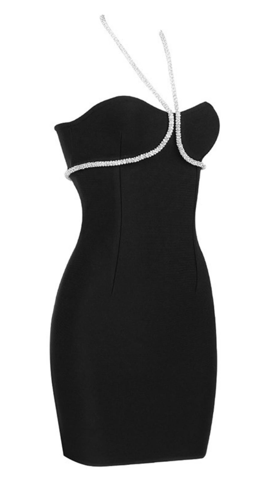 CRYSTAL NECKLACE MINI DRESS IN BLACK