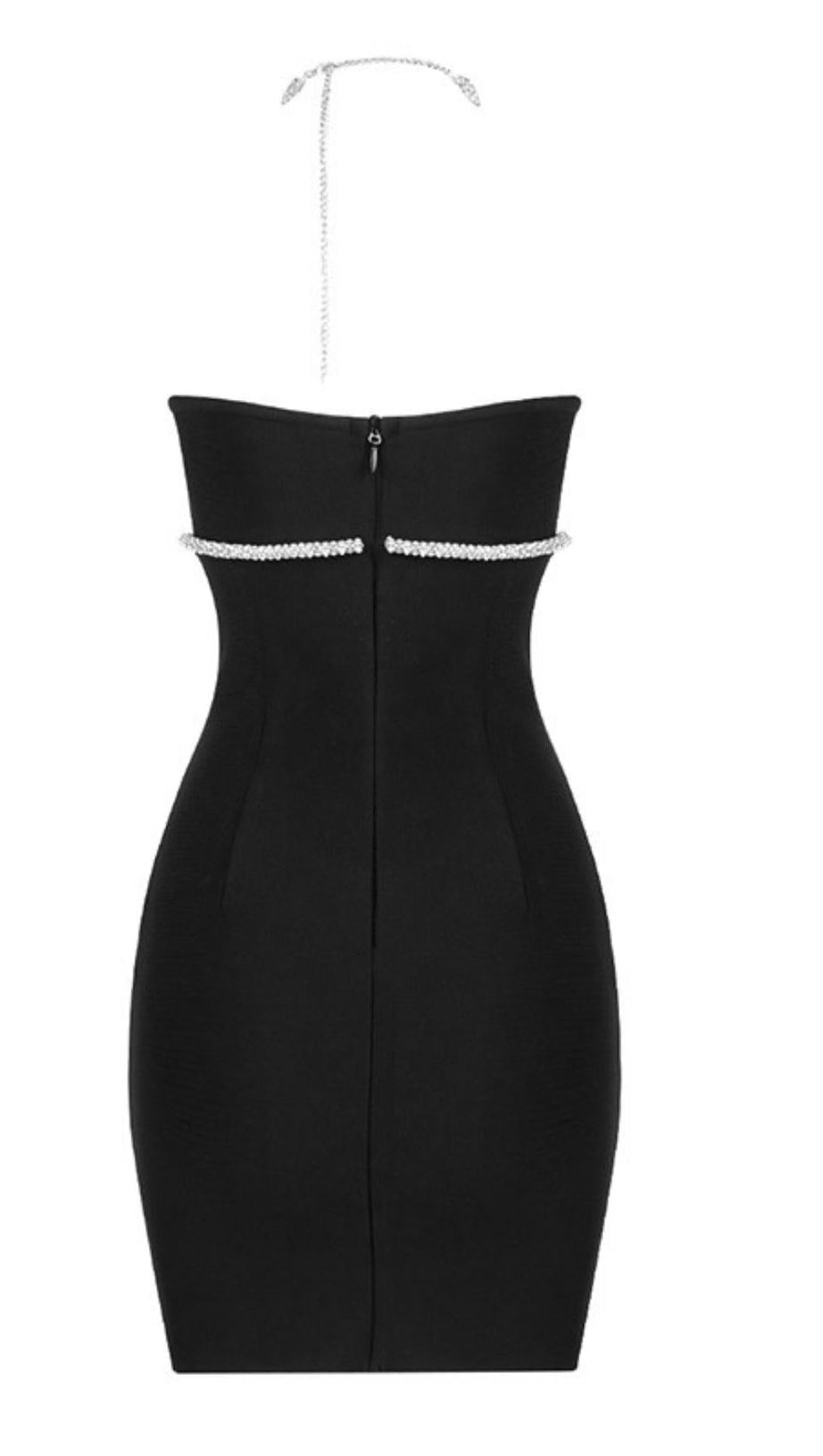 CRYSTAL NECKLACE MINI DRESS IN BLACK