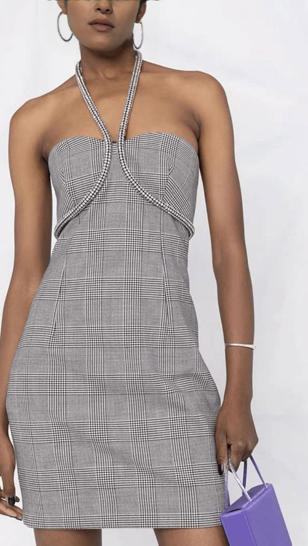 AIIZIE CRYSTAL NECKLACE MINI DRESS IN BLACK - product image