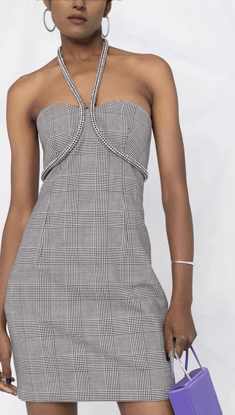 CRYSTAL NECKLACE MINI DRESS IN BLACK