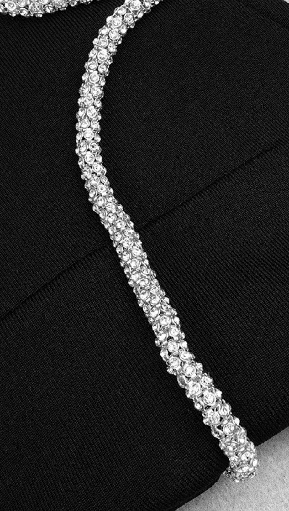 CRYSTAL NECKLACE MINI DRESS IN BLACK