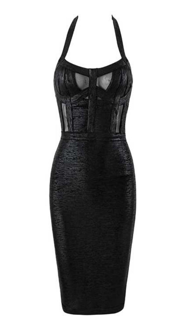 AIIZIE NECK BLACK METALLIC BANDAGE DRESS - BLACK - product image