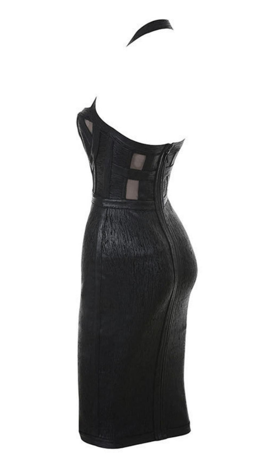 NECK BLACK METALLIC BANDAGE DRESS - BLACK