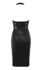 NECK BLACK METALLIC BANDAGE DRESS - BLACK