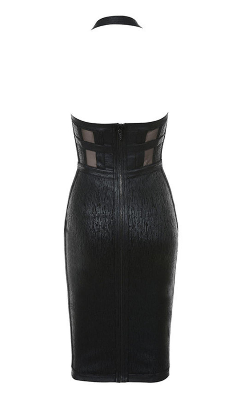 NECK BLACK METALLIC BANDAGE DRESS - BLACK