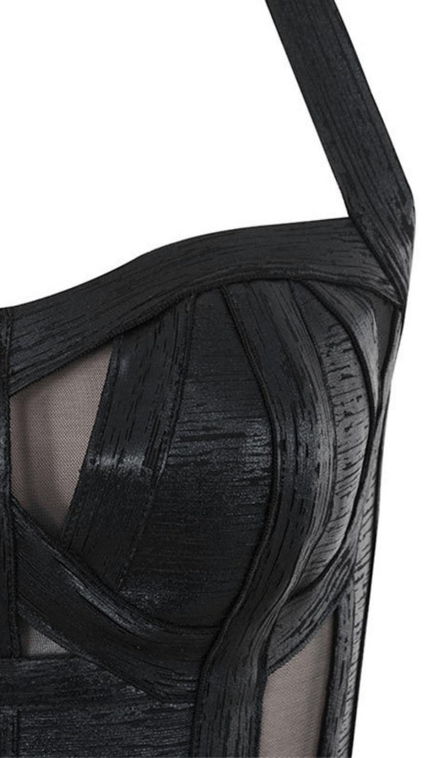 AIIZIE NECK BLACK METALLIC BANDAGE DRESS - BLACK - product image