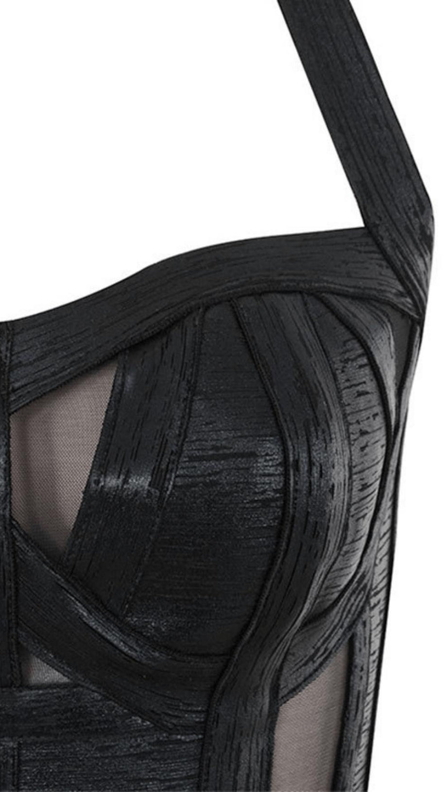 NECK BLACK METALLIC BANDAGE DRESS - BLACK