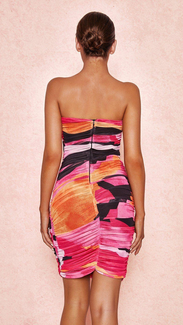 AIIZIE MULTICOLOURED STRAPLESS RUCHED MIDI DRESS - product image