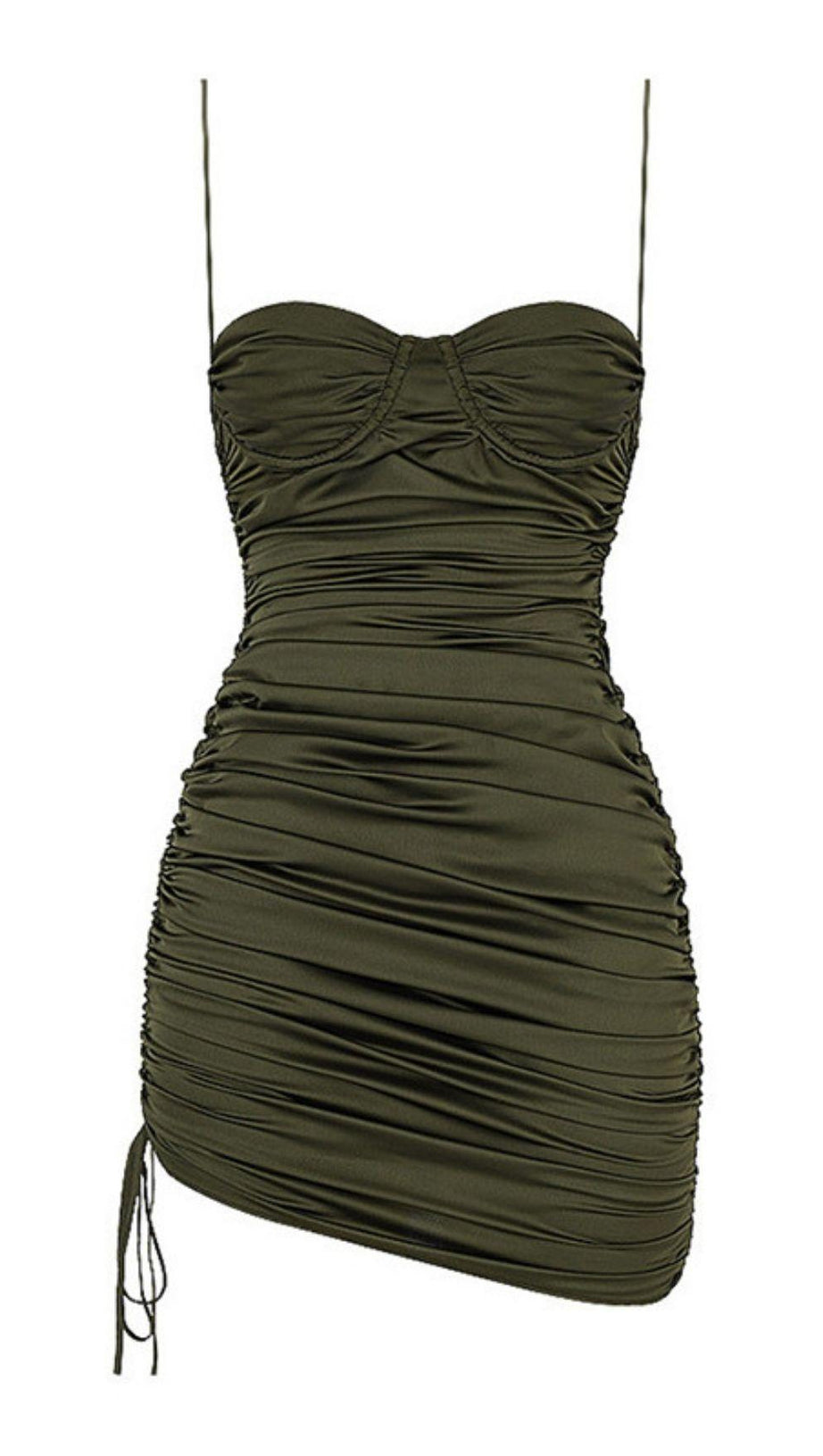 MILITARY GREEN SLING LOW NECKLINE SLIM DRESS