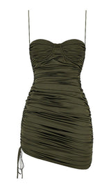 MILITARY GREEN SLING LOW NECKLINE SLIM DRESS