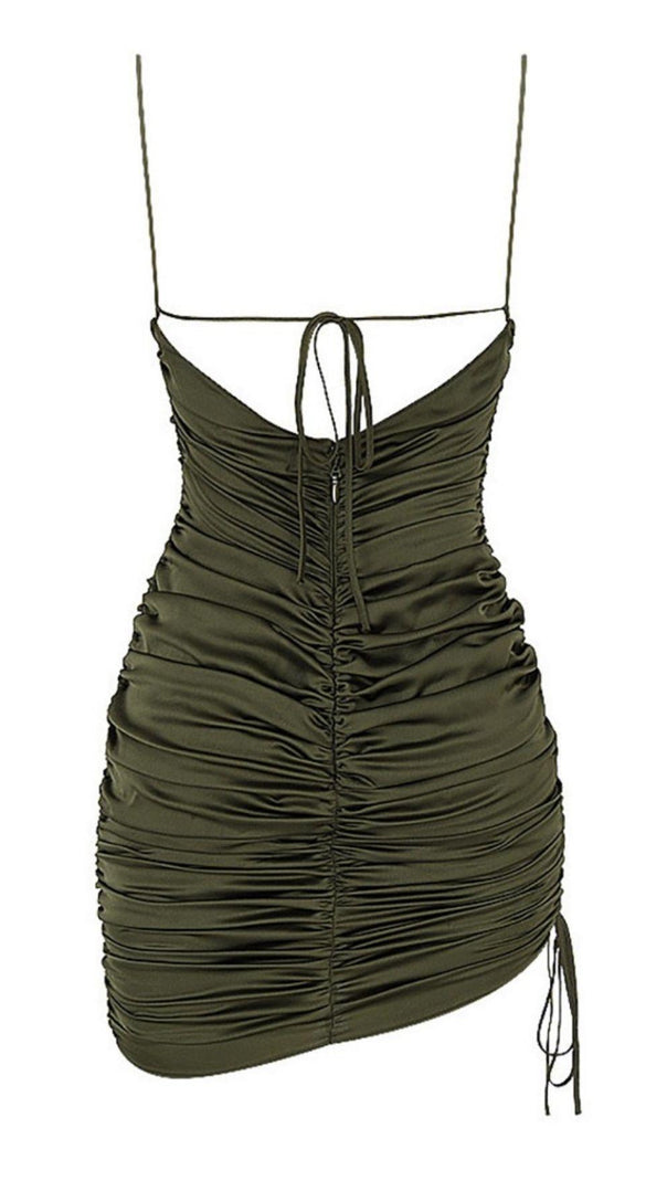 AIIZIE MILITARY GREEN SLING LOW NECKLINE SLIM DRESS - product image