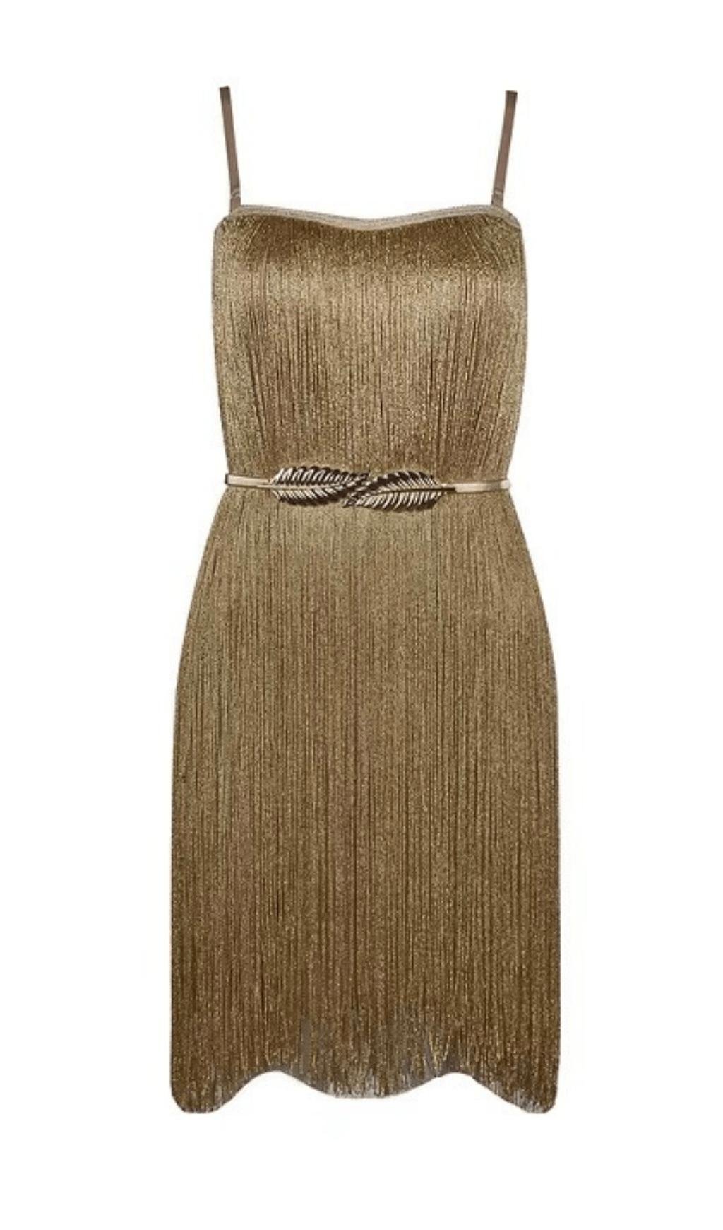 METALLIC BRONZE DRAPE MINI GOLD DRESS（INCLUDING BELT）