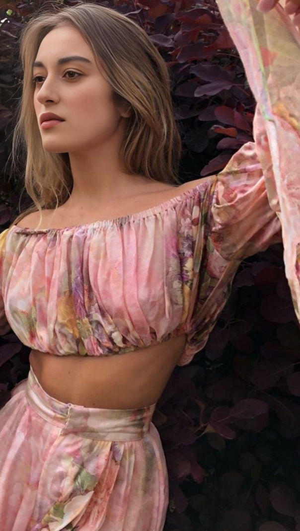 AIIZIE MAXI SKIRT SET IN ROSE SILK - product image