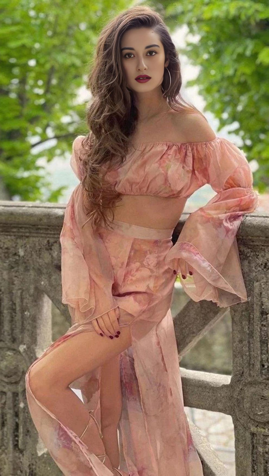 MAXI SKIRT SET IN ROSE SILK