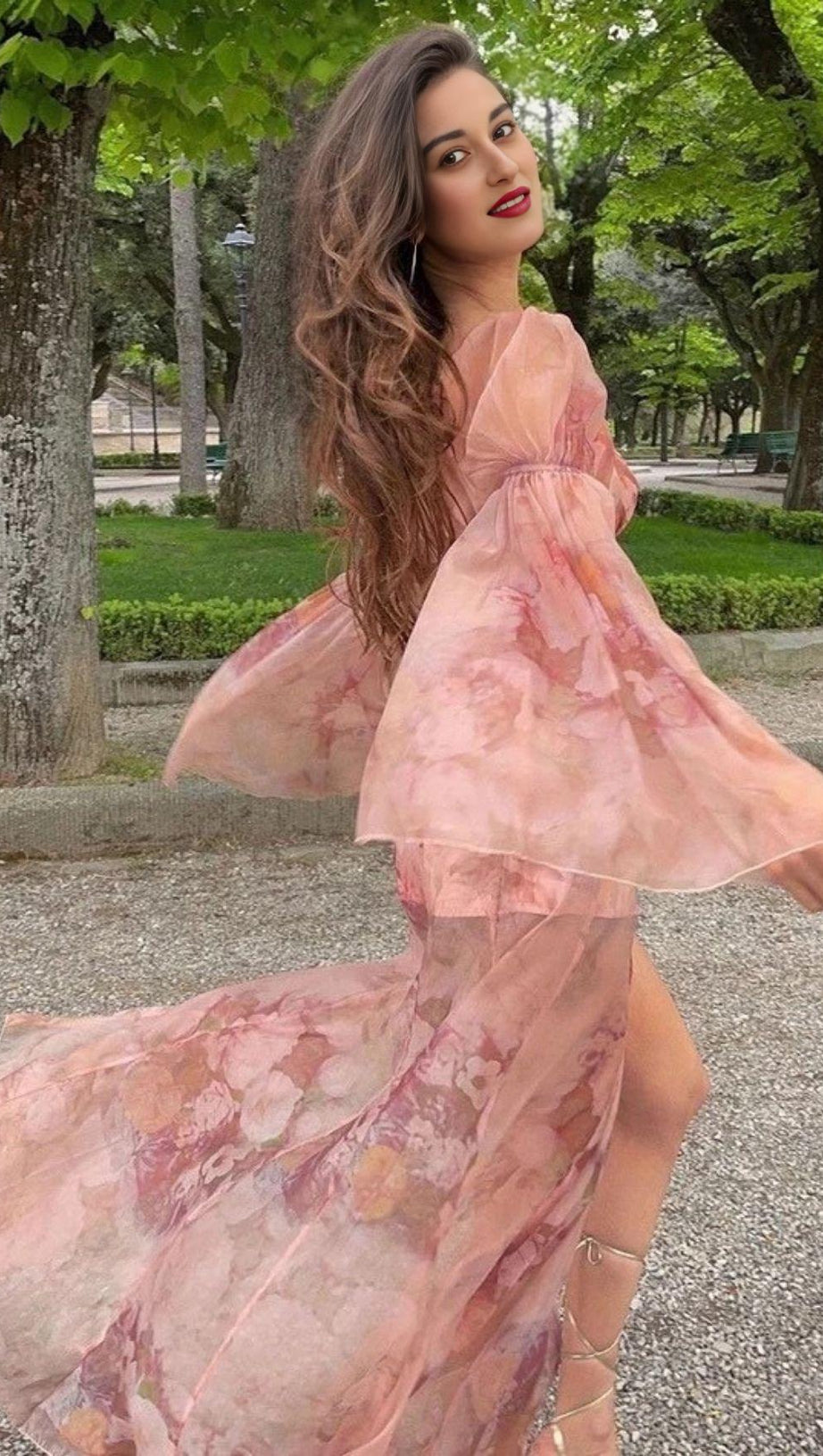 MAXI SKIRT SET IN ROSE SILK