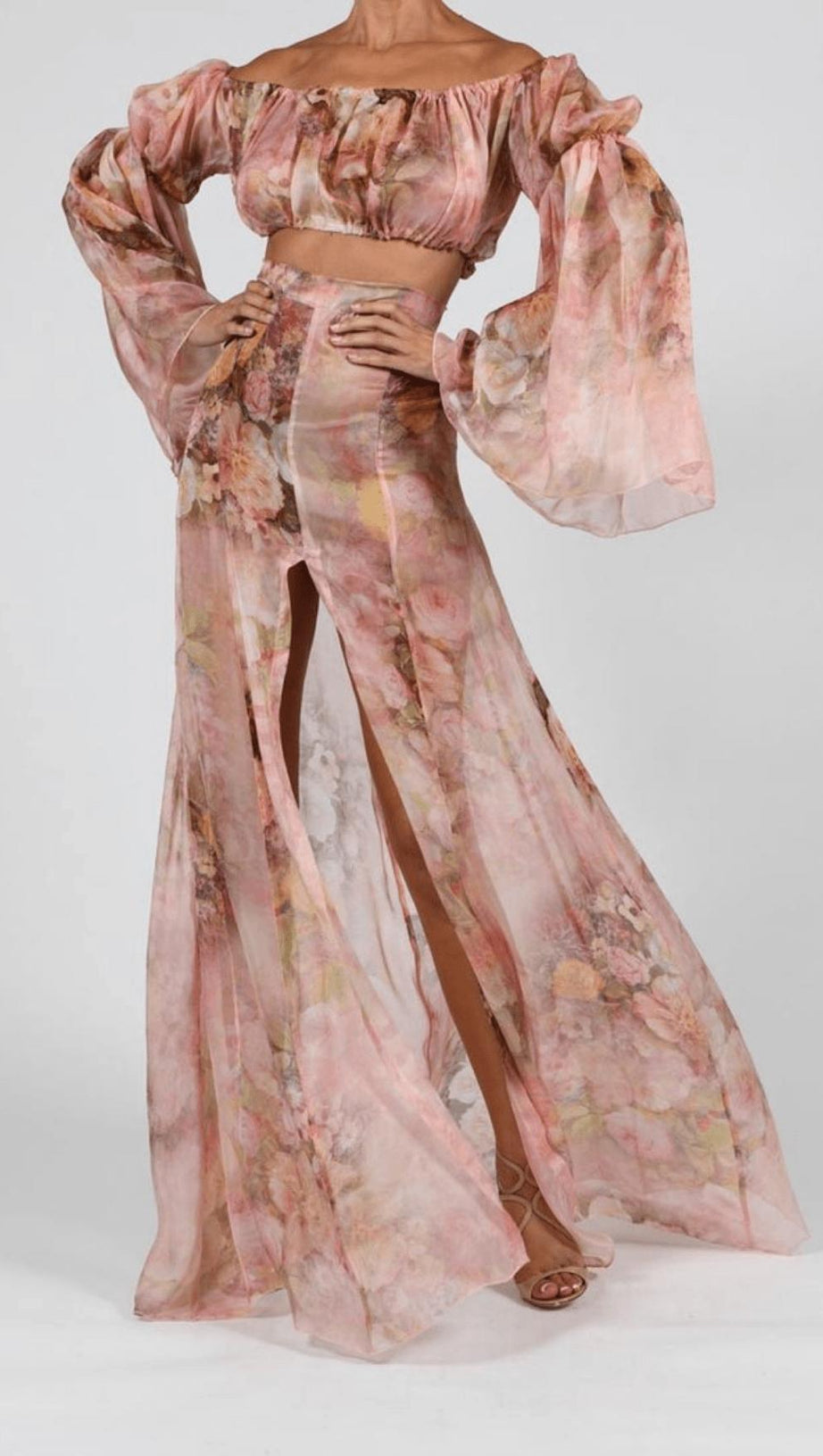 MAXI SKIRT SET IN ROSE SILK