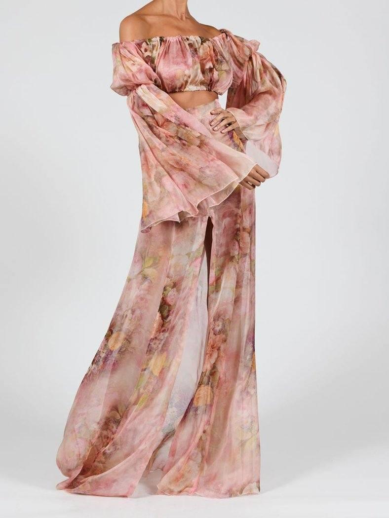 MAXI SKIRT SET IN ROSE SILK