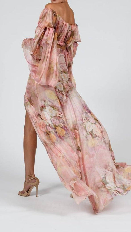 MAXI SKIRT SET IN ROSE SILK