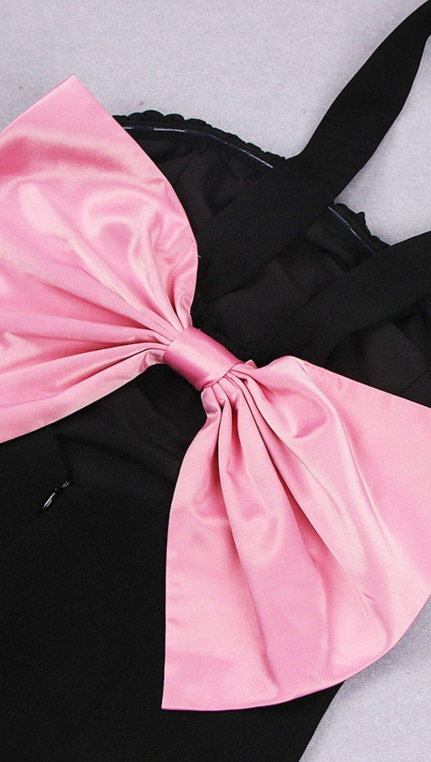 AIIZIE BOW BACK MINI DRESS IN BLACK - product image