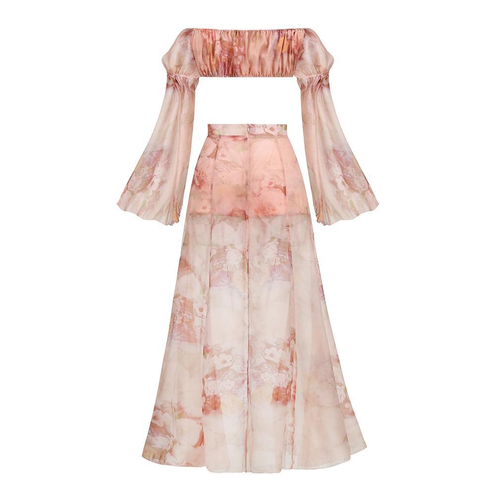 AIIZIE MAXI SKIRT SET IN ROSE SILK - product image