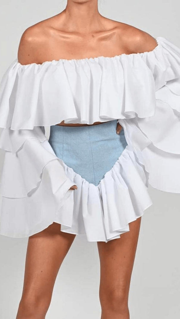 AIIZIE MADONNA SHORTS IN DENIM AND POPLIN - product image