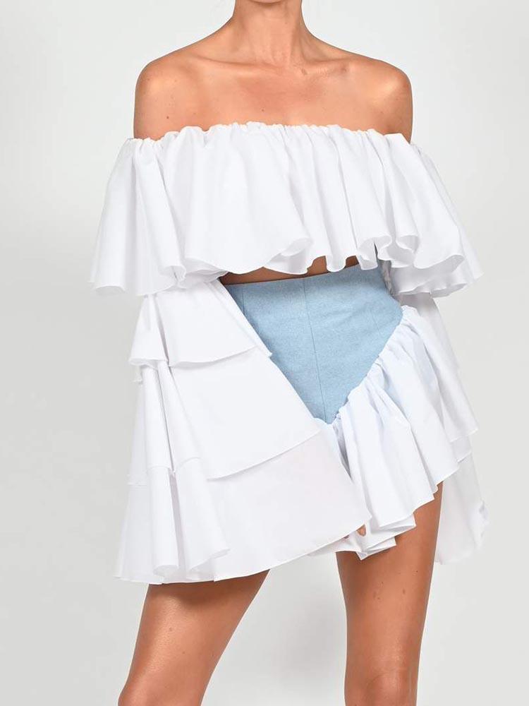 AIIZIE MADONNA SHORTS IN DENIM AND POPLIN - product image