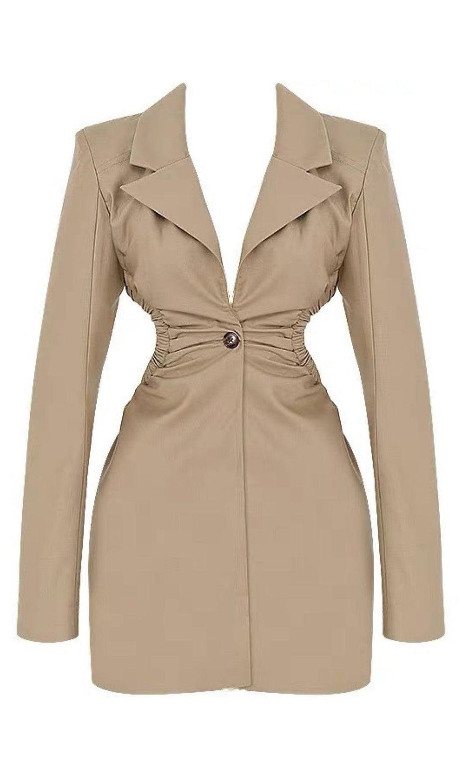 Low-cut dress with lapel collar.