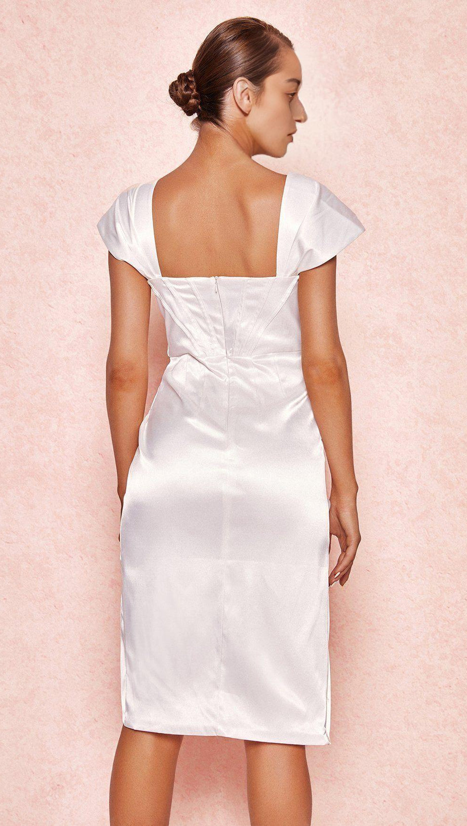 SATIN OFF SHOULDER DRESS IN IVORY