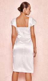 SATIN OFF SHOULDER DRESS IN IVORY