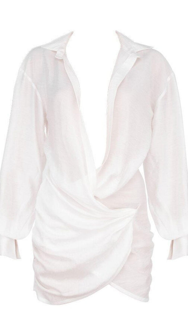 AIIZIE WHITE LONG SLEEVE SHIRT DRESS - product image