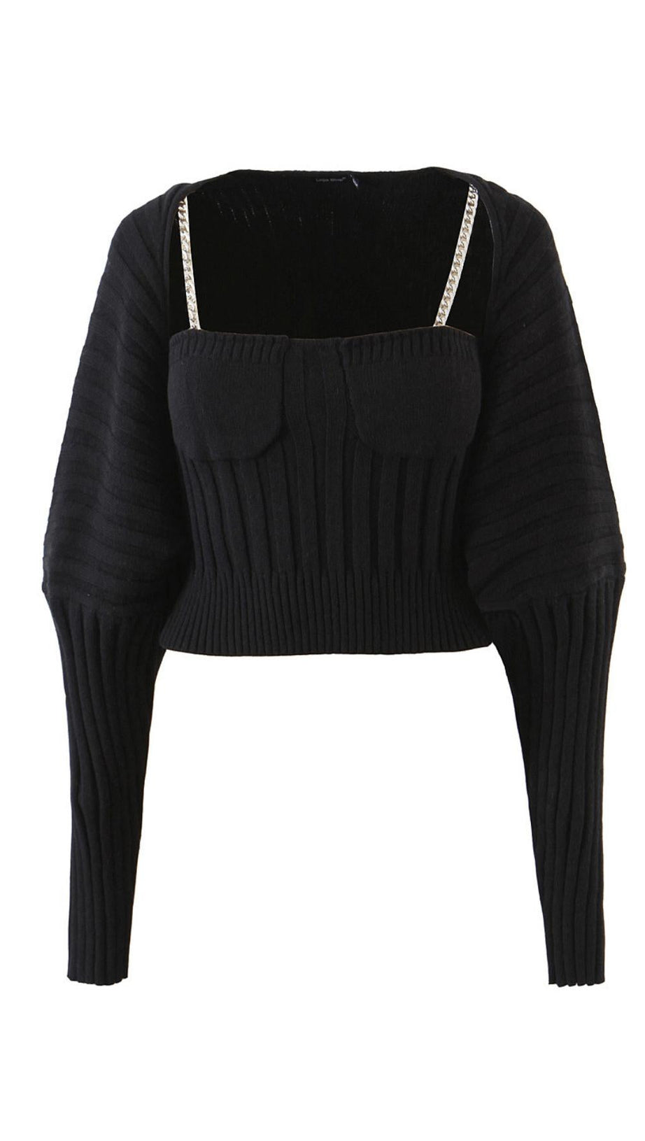 LONG SLEEVE CAMISOLE WITH METAL CHAIN.