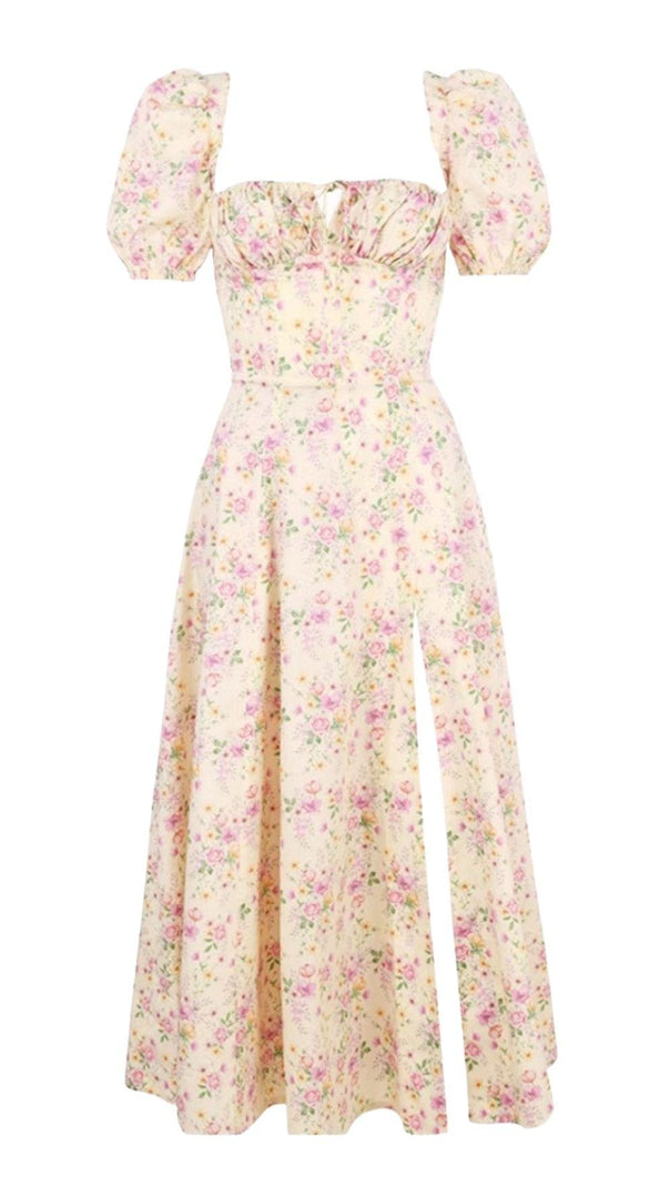 AIIZIE LEMON FLORAL PUFF SLEEVE MIDI SUNDRESS - product image