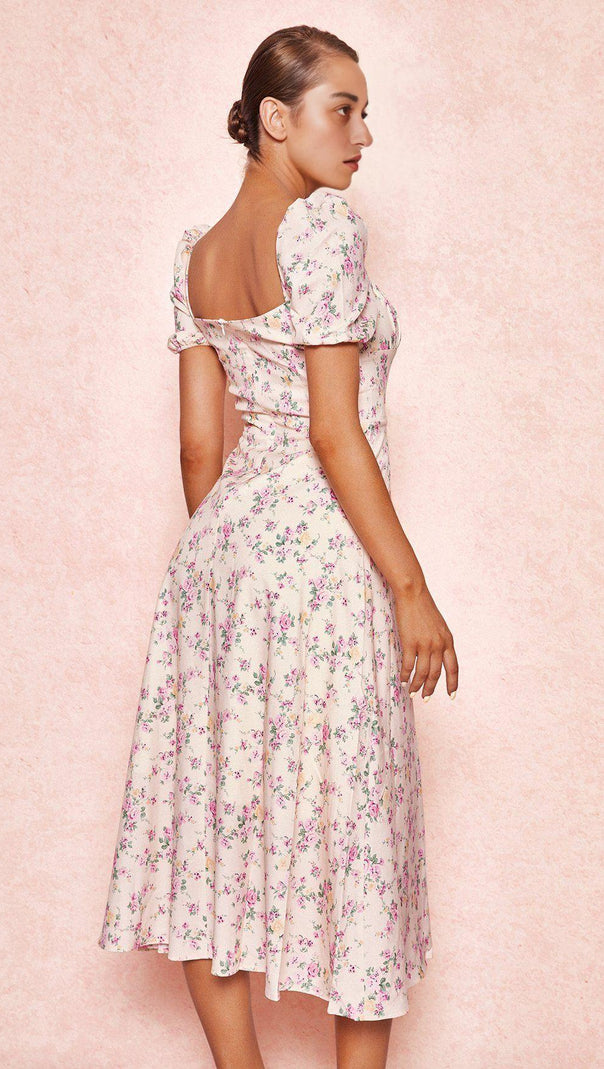 AIIZIE LEMON FLORAL PUFF SLEEVE MIDI SUNDRESS - product image