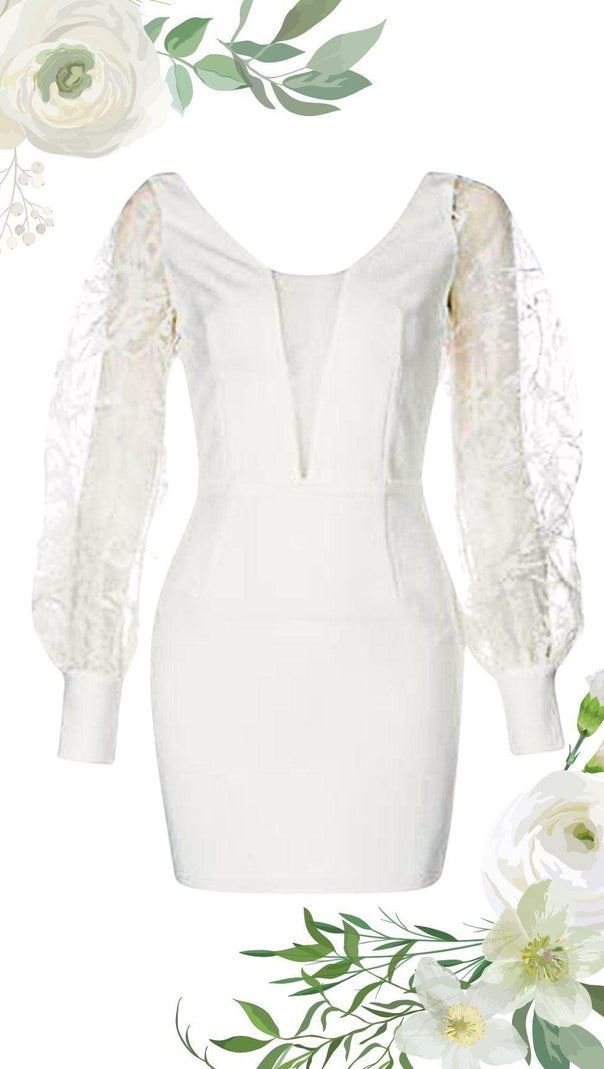 AIIZIE WHITE LEAKY BACK LACE STITCHING DRESS - product image