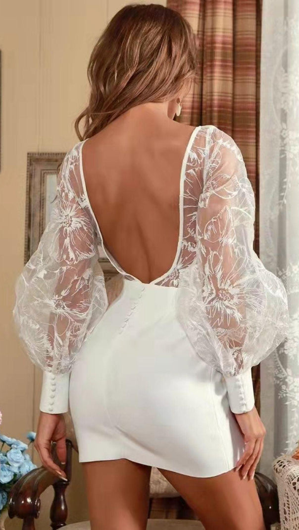 AIIZIE WHITE LEAKY BACK LACE STITCHING DRESS - product image