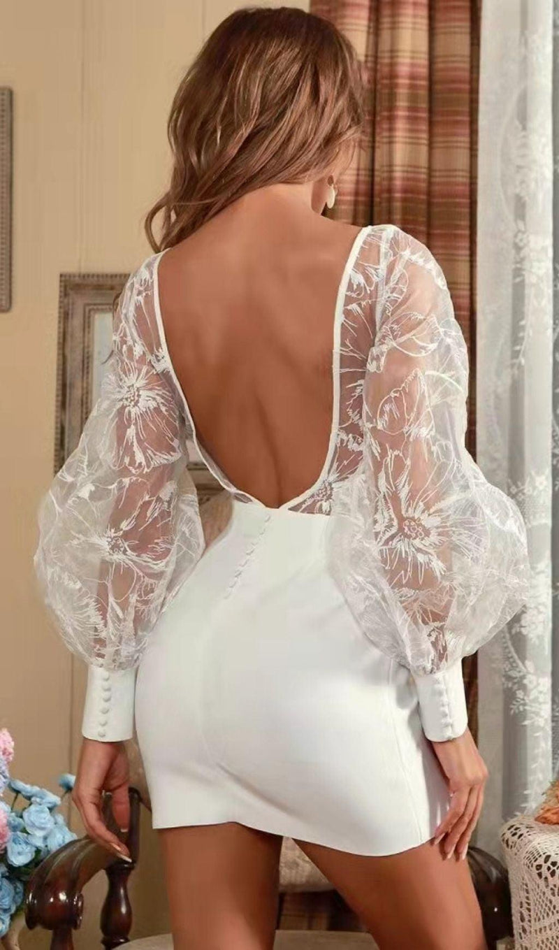 WHITE LEAKY BACK LACE STITCHING DRESS