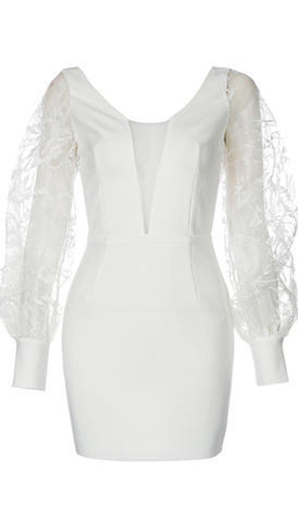 AIIZIE WHITE LEAKY BACK LACE STITCHING DRESS - product image