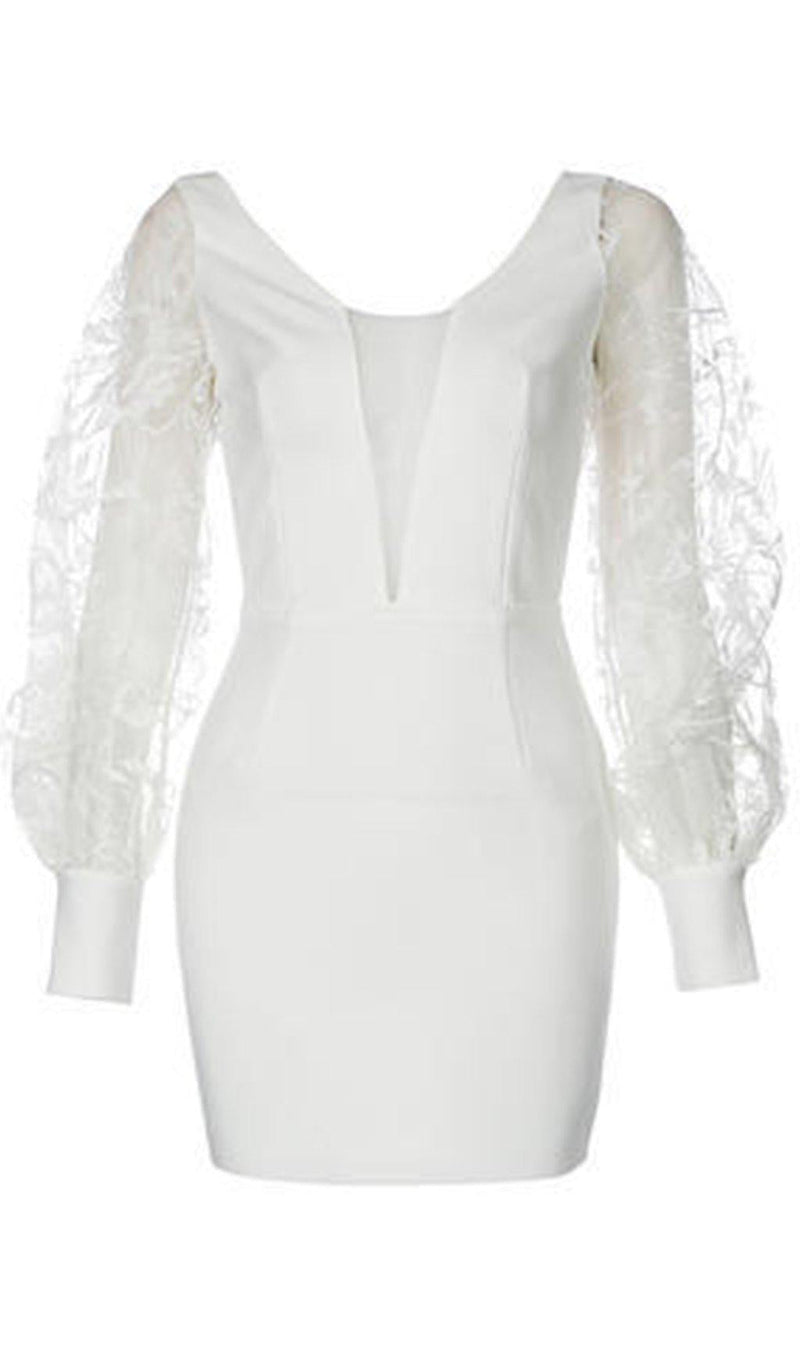 WHITE LEAKY BACK LACE STITCHING DRESS