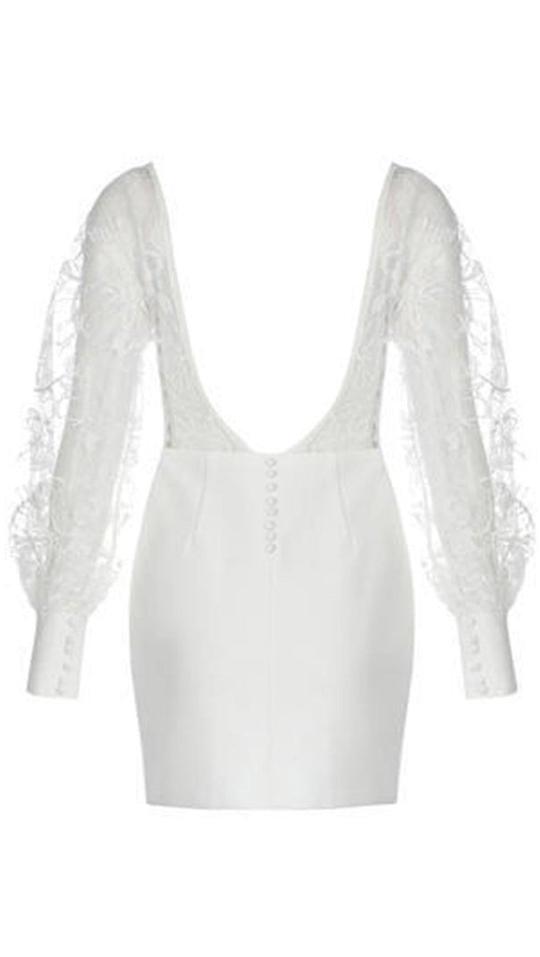 AIIZIE WHITE LEAKY BACK LACE STITCHING DRESS - product image