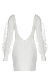 WHITE LEAKY BACK LACE STITCHING DRESS