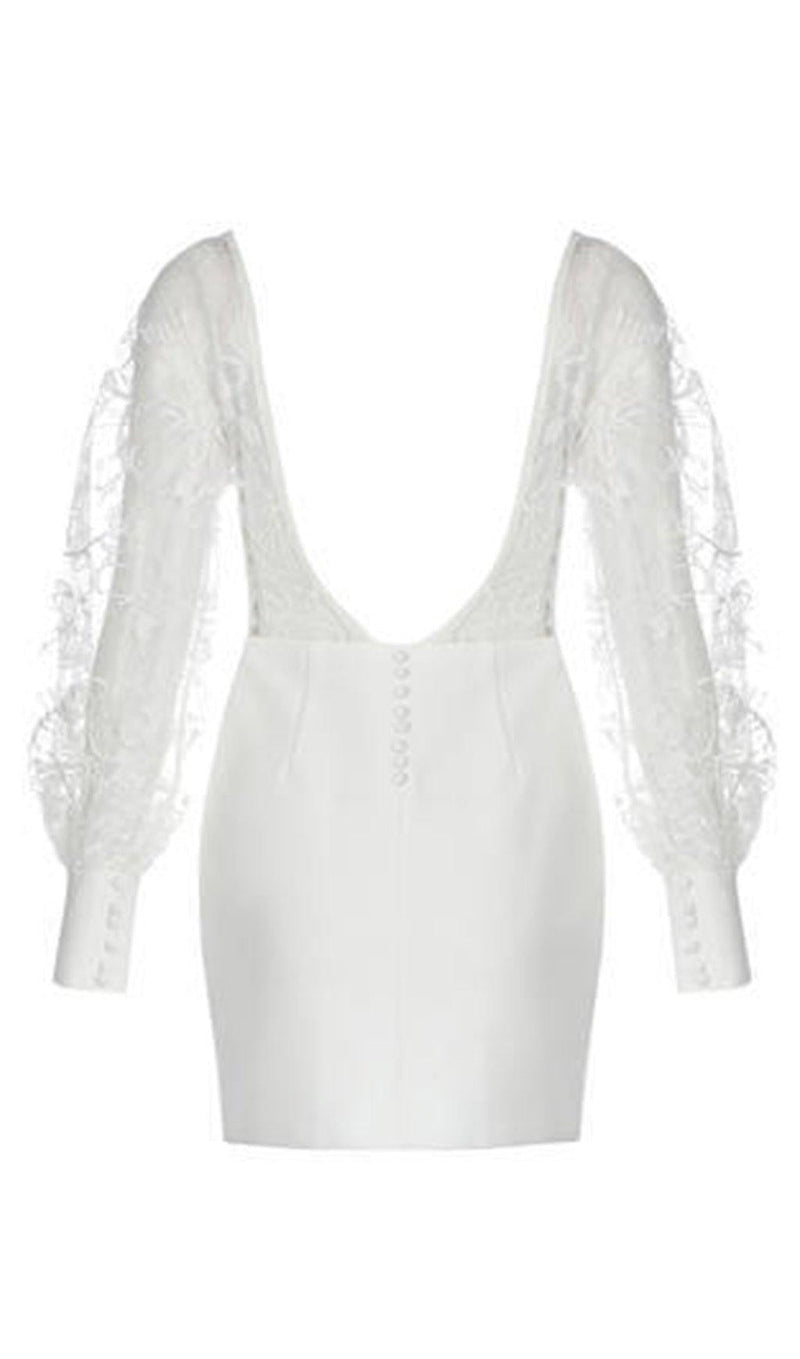 WHITE LEAKY BACK LACE STITCHING DRESS