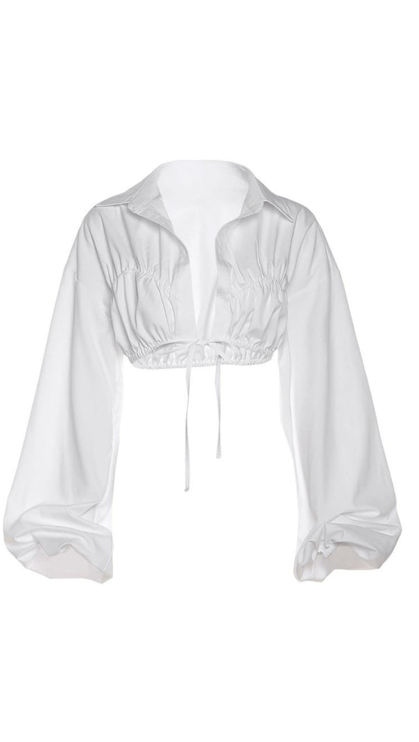 AIIZIE LAPEL LANTERN SLEEVE LACE SHIRT TOP - product image