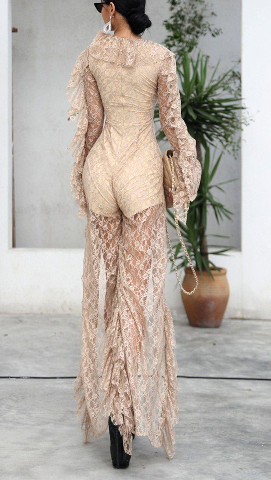 LADIES LONG SLEEVE LACE SPLIT JUMPSUIT